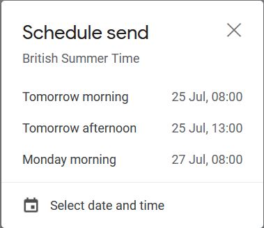 Schedule send options box