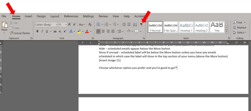 show paragraph marks in Word
