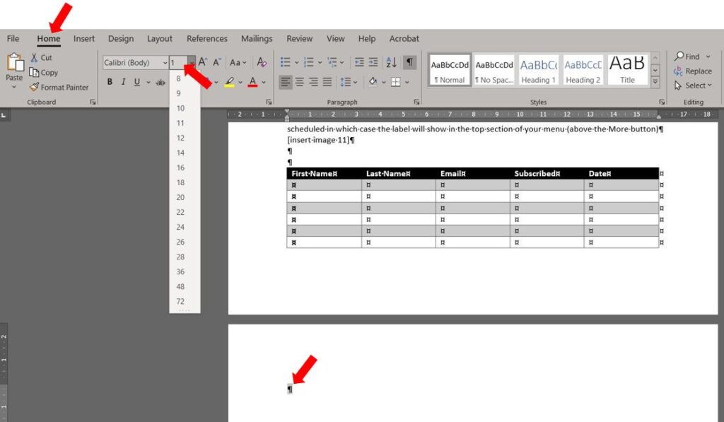 Font size