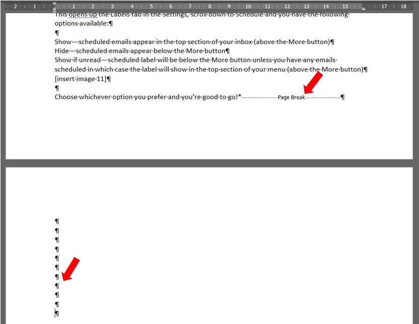 Page break in Word