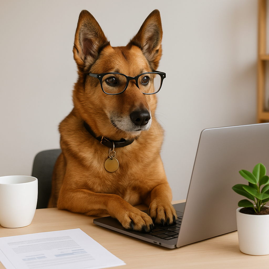 xena at desk